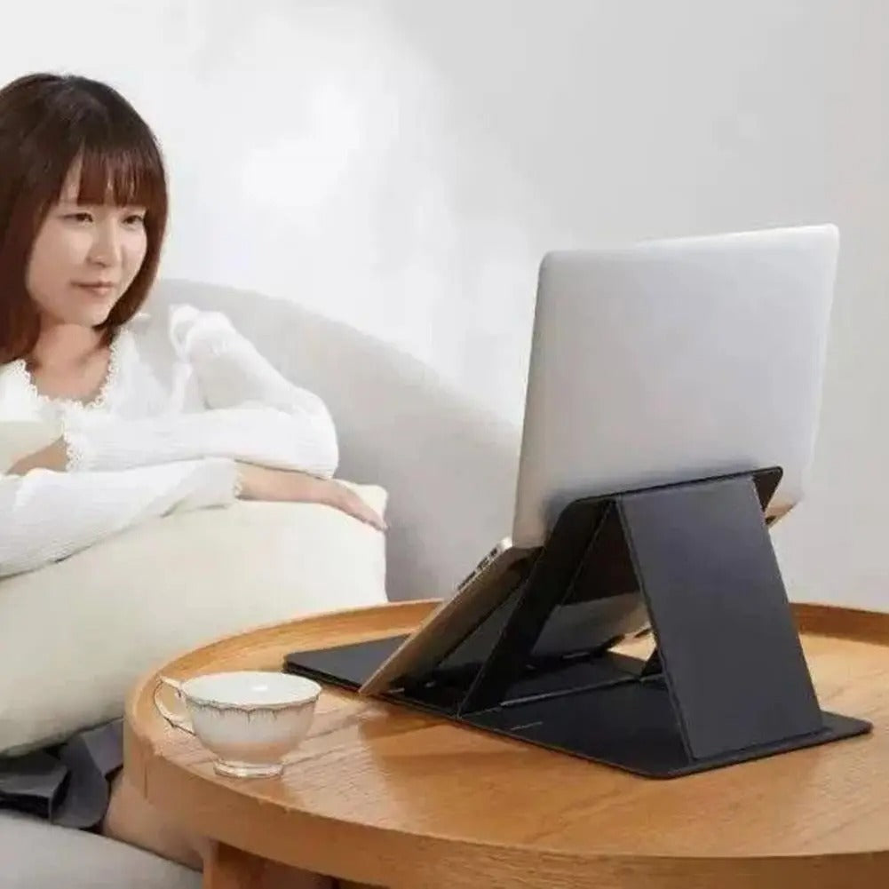 Compact Magnetic Laptop Stand – Wood & Leather