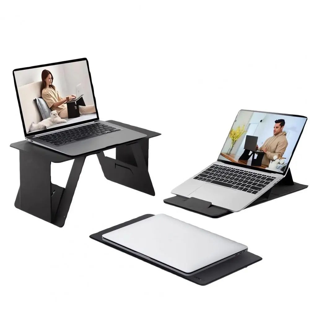 Compact Magnetic Laptop Stand – Wood & Leather